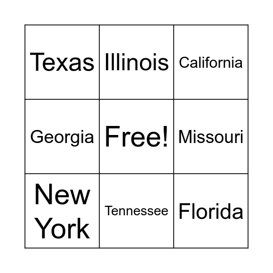 States in America Bingo Card