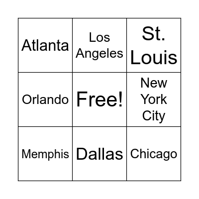 Cities in the United States Bingo Card