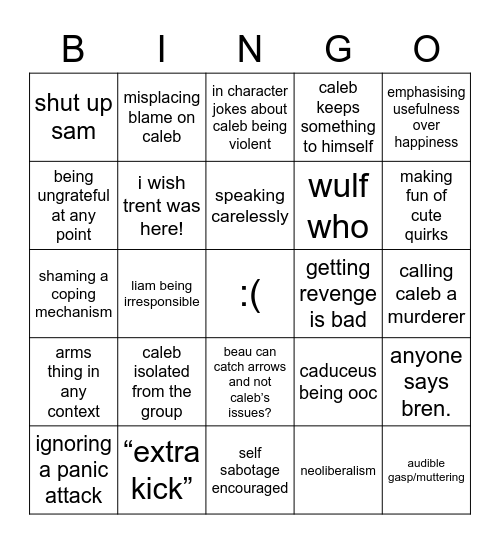 please god he’s traumatized Bingo Card