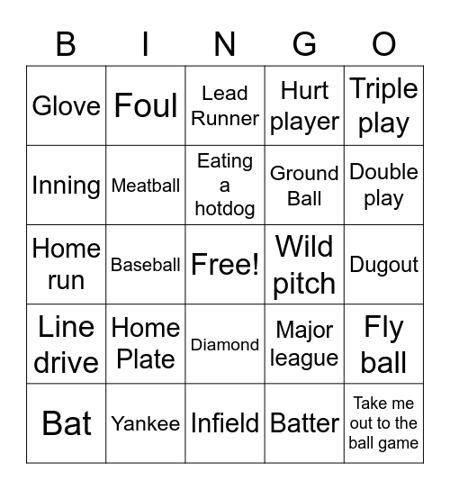 Baseball Bingo Card