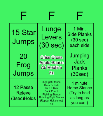 Spring Break FITNESS BINGO Card