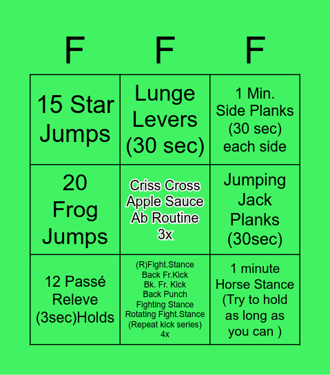 Spring Break FITNESS BINGO Card