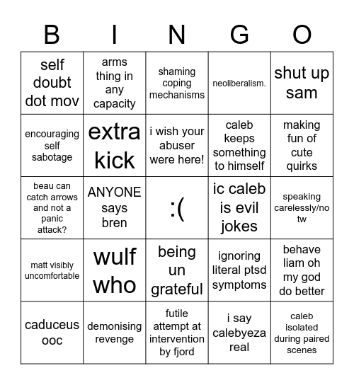 he’s literally traumatized please Bingo Card