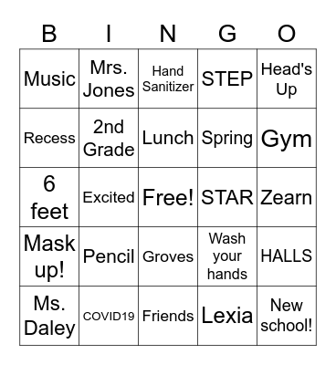 First day back! Bingo Card