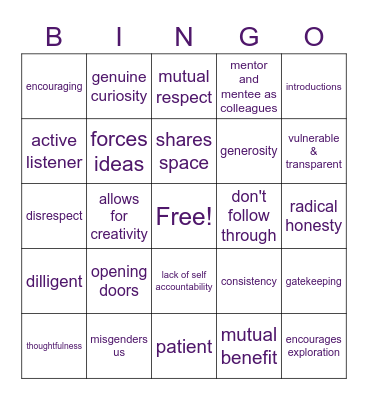 Mentorship DealBingo Card