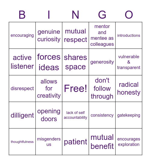 Mentorship DealBingo Card