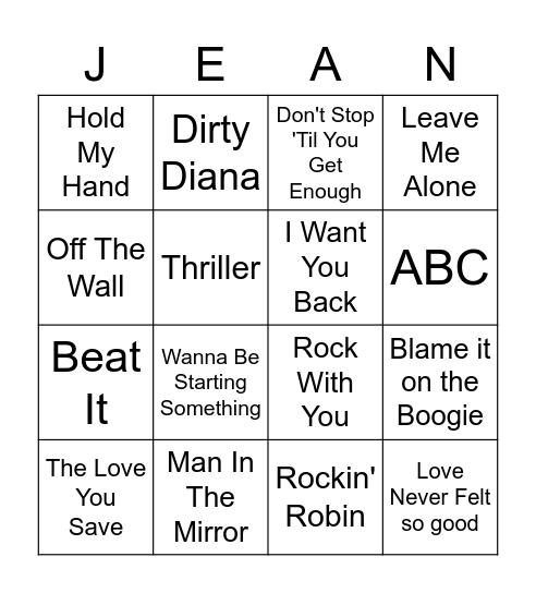 Billie Bingo Card