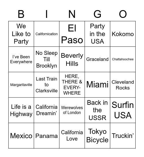 Here, There & Everywhere Bingo Card