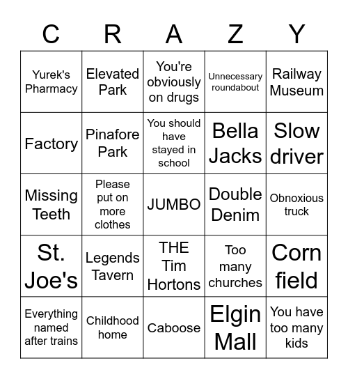 St. Thomas BINGO Card
