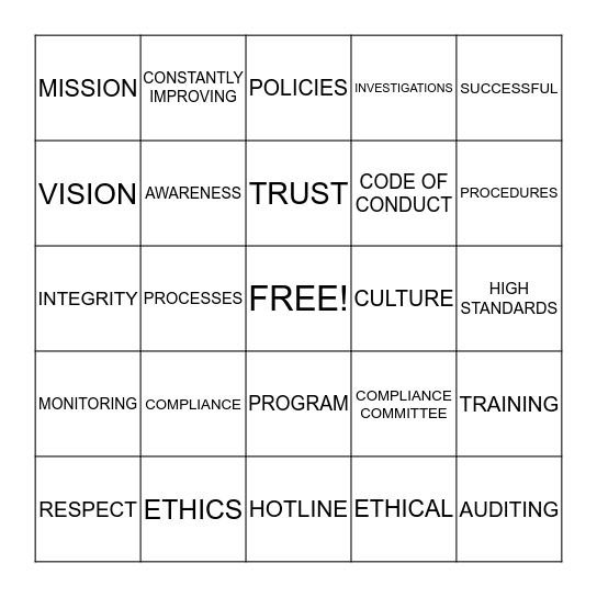 Ethics & Compliance Bingo Card