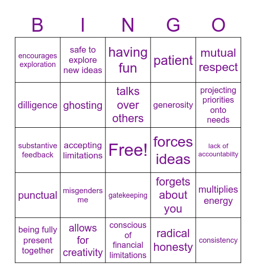 Mentorship DealBingo Card