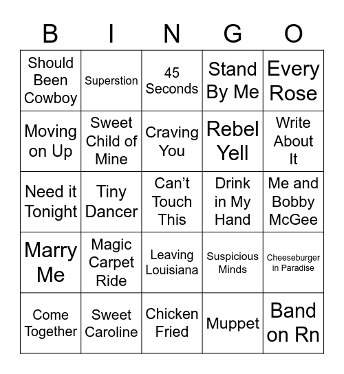 Music Bingo 1 Bingo Card