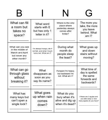 4 In A Row Riddles Bingo Card