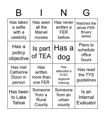 FER Clinic BINGO! Bingo Card