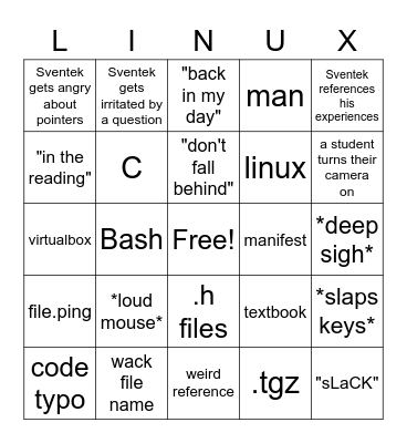 Sventek Bingo Card