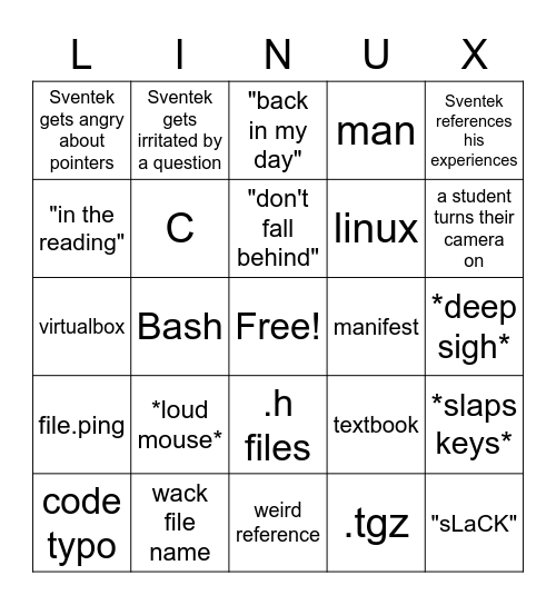 Sventek Bingo Card