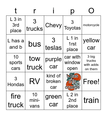 xX LA Xx Road trip Bingo Card