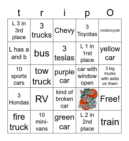 xX LA Xx Road trip Bingo Card