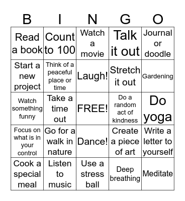 Positive Coping Strategies Bingo Card