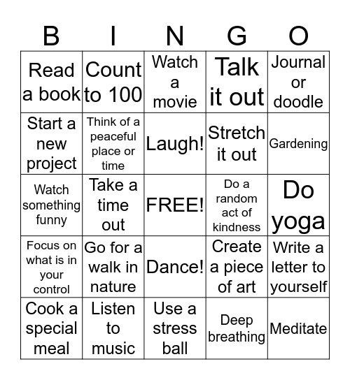 Positive Coping Strategies Bingo Card