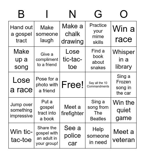 Outreach Bingo Card