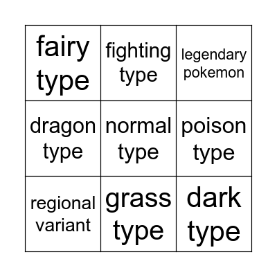 Random Pokemon Bingo Card