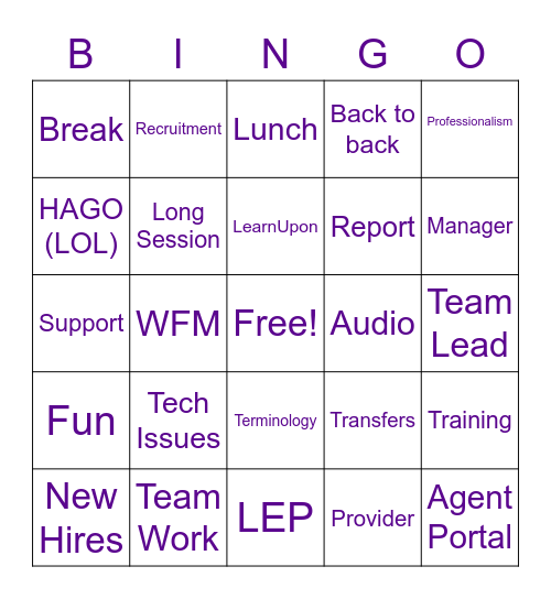 Purple Team Bingo Card