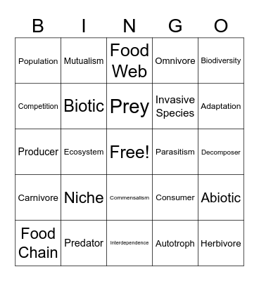 Interdependence Bingo Card