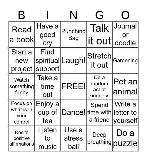 Positive Coping Strategies Bingo Card