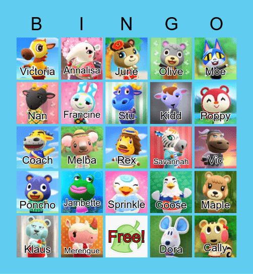 Animal Crossing Bingo Card