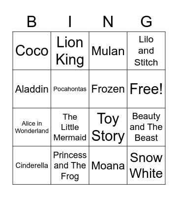 Disney Bingo Card