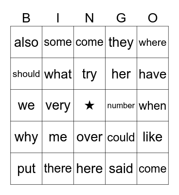 1st Grade Bingo Card