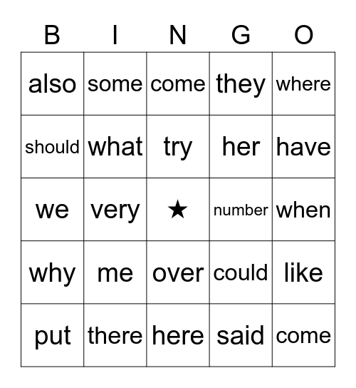 1st Grade Bingo Card