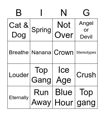 TXT and MCND Bingo Card