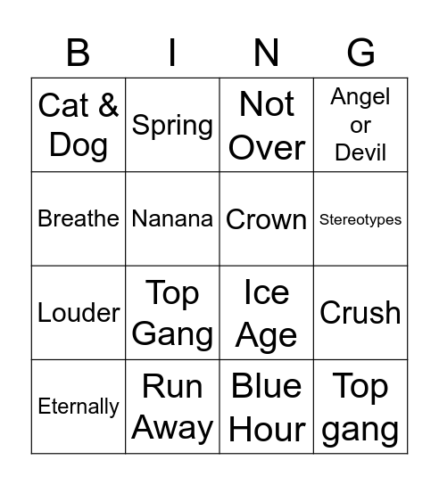 TXT and MCND Bingo Card