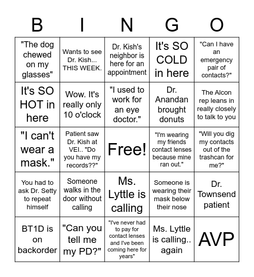 Overheard at Work Bingo Card