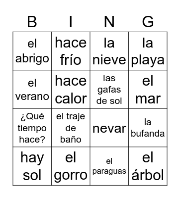 U3E3 Vocabulario Bingo Card