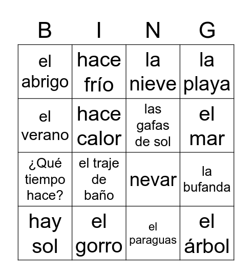 U3E3 Vocabulario Bingo Card