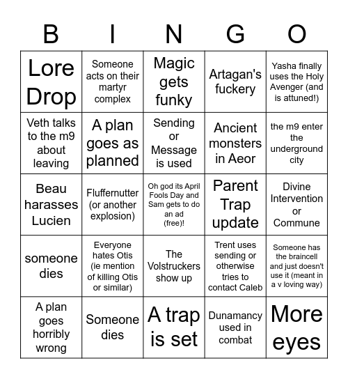 Critical Role Campaign 2 Episode 132 Bingo! Bingo Card