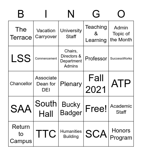 L&S Admin - Town Hall Bingo Card