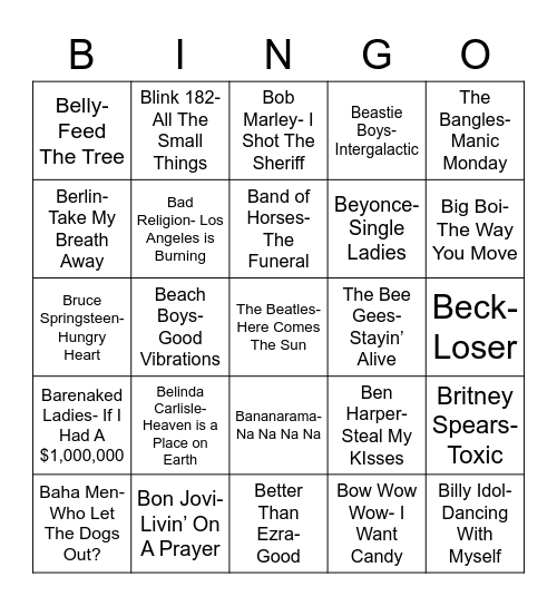 Total-Quiz.com presents Radio Bingo "B" Music Bingo Card