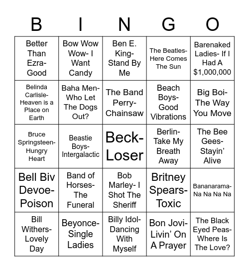 Total-Quiz.com presents Radio Bingo "B" Music Bingo Card