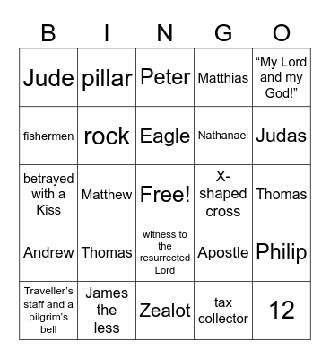 The 12 Apostles Bingo Card