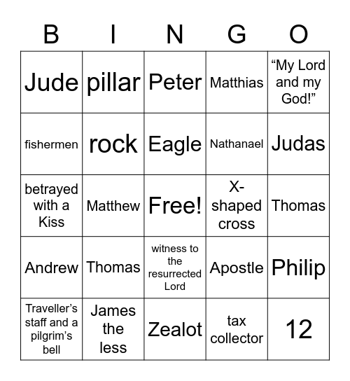 The 12 Apostles Bingo Card