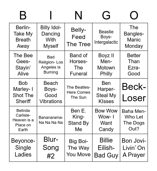 Total-Quiz.com presents Radio Bingo "B" Music Bingo Card