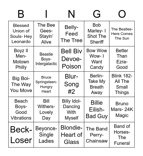 Total-Quiz.com presents Radio Bingo "B" Music Bingo Card