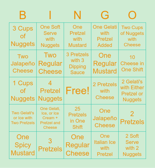 Go with the Dough Bingo Card