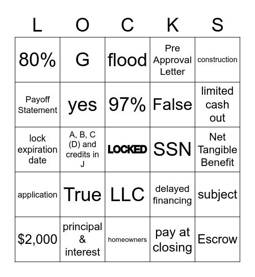 Refi LOCKS Bingo Card