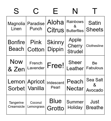 Scentsy Bingo Card