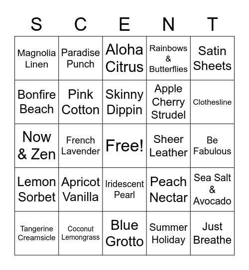 Scentsy Bingo Card